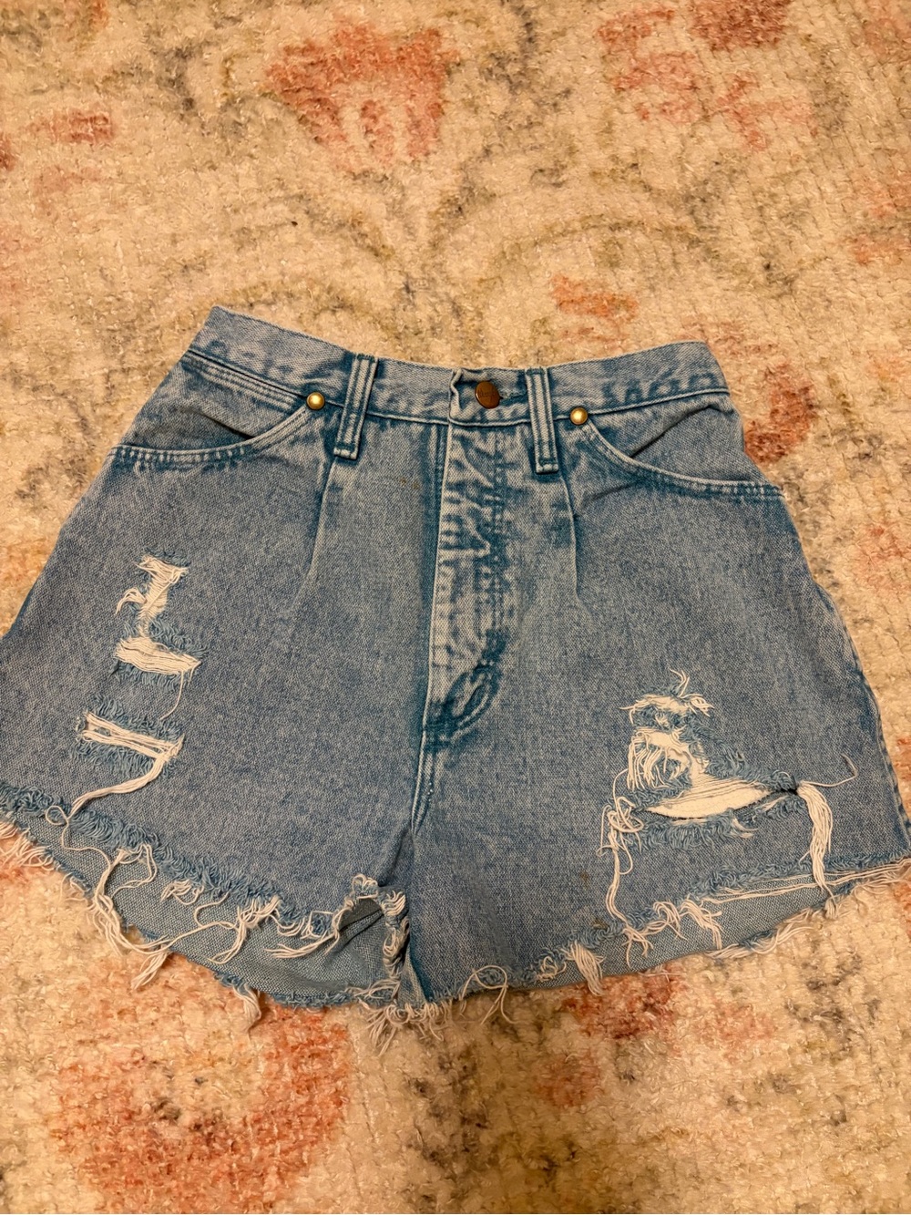 Wrangler Light Blue High-Rise Distressed Jean Shorts
